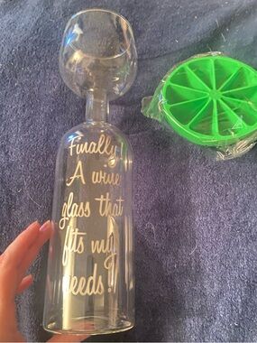 Novelty Upside-Down Wine Glass - Clear with White Script